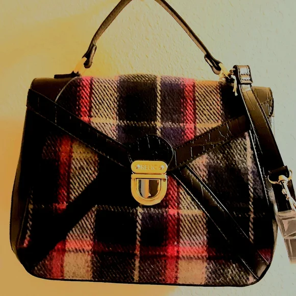 Relic By Fossil Purple Pink Plaid Shoulder & Hand Bag NWOT - Picture 5 of 16